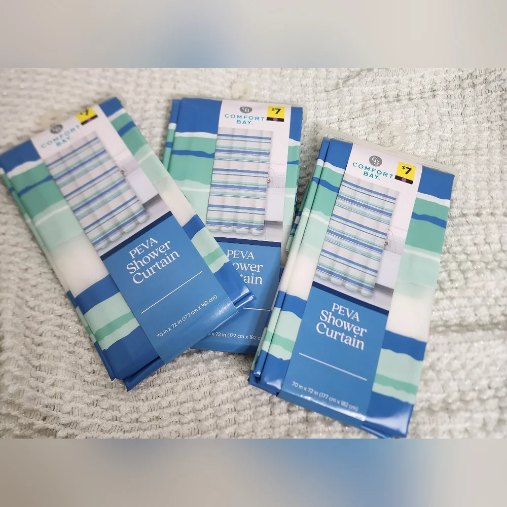 Comfort Bay Set of 3 PEVA Shower Curtains | Striped design